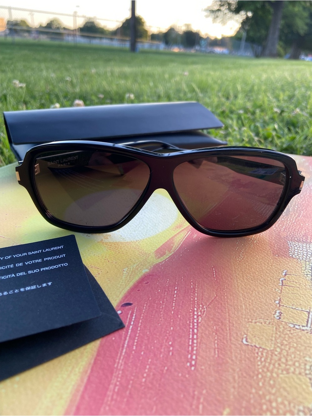 Saint Laurent Black Frame Sunglasses with Brown Lenses - Picture 2 of 7